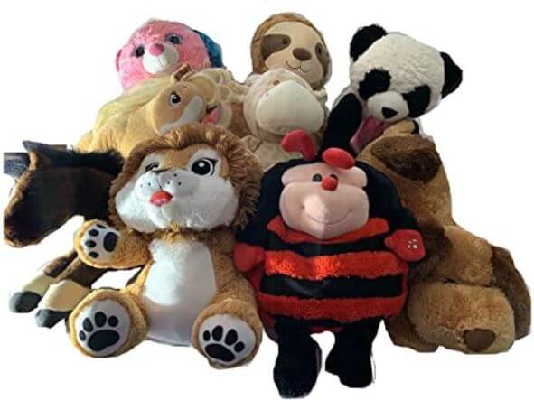 Weighted stuffed animal, large dogs, unicorn, sloth, chick, horse, giraffe