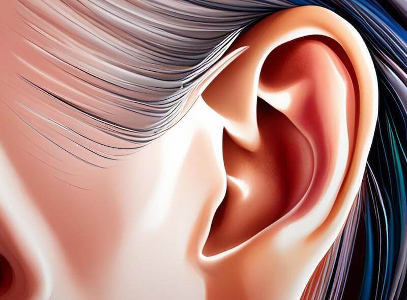 The outer ear with an earache may appear red due to inflammation and increased blood flow to the affected area.