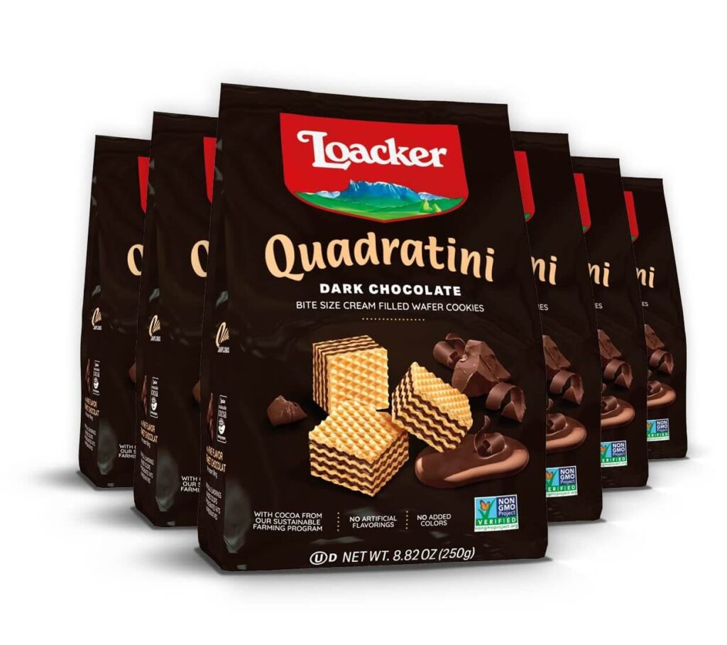 Loacker Quadratini Dark Chocolate bite-size Wafer Cookies TheWellthieone