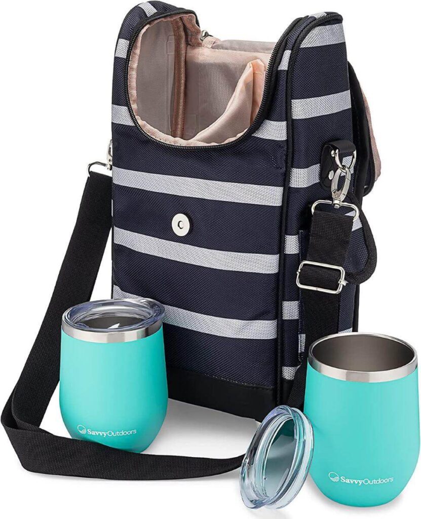 Savvy Outdoors Wine Tote Bag with Stemless Wine Glasses TheWellthieone