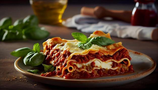 Traditional Italian lasagna with loads of pressed garlic in the sauce.