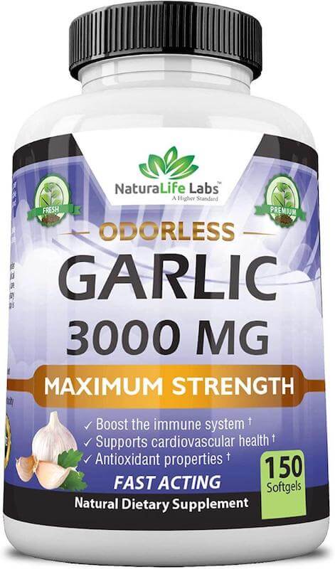Odorless Pure Garlic 3000 mg per Serving Maximum Strength 150 Soft gels