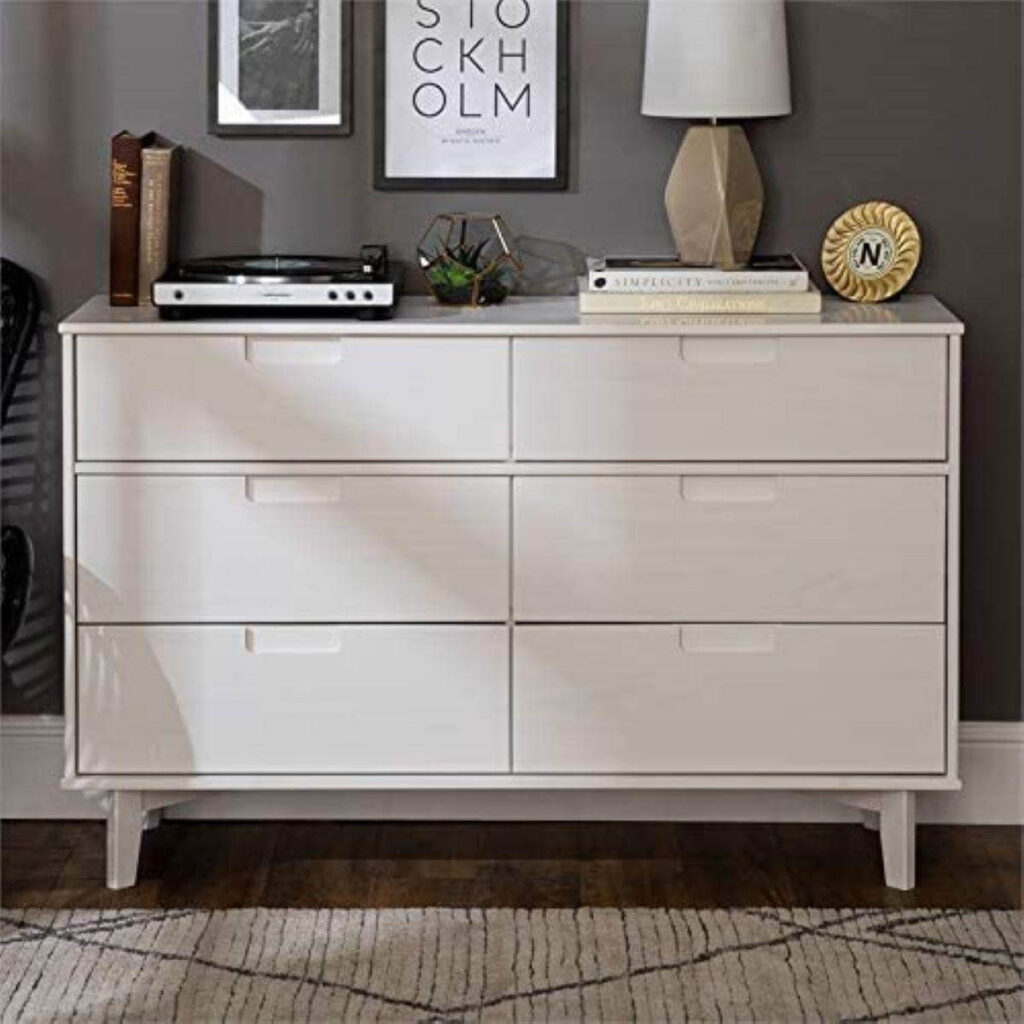 Walker Edison Mid Century Modern Grooved Handle Wood Dresser Bedroom Storage Drawer