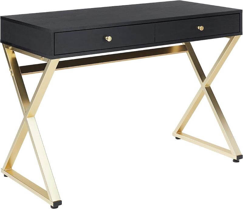 ACME Furniture Acme Coleen Small Black Modern Desk with Brass