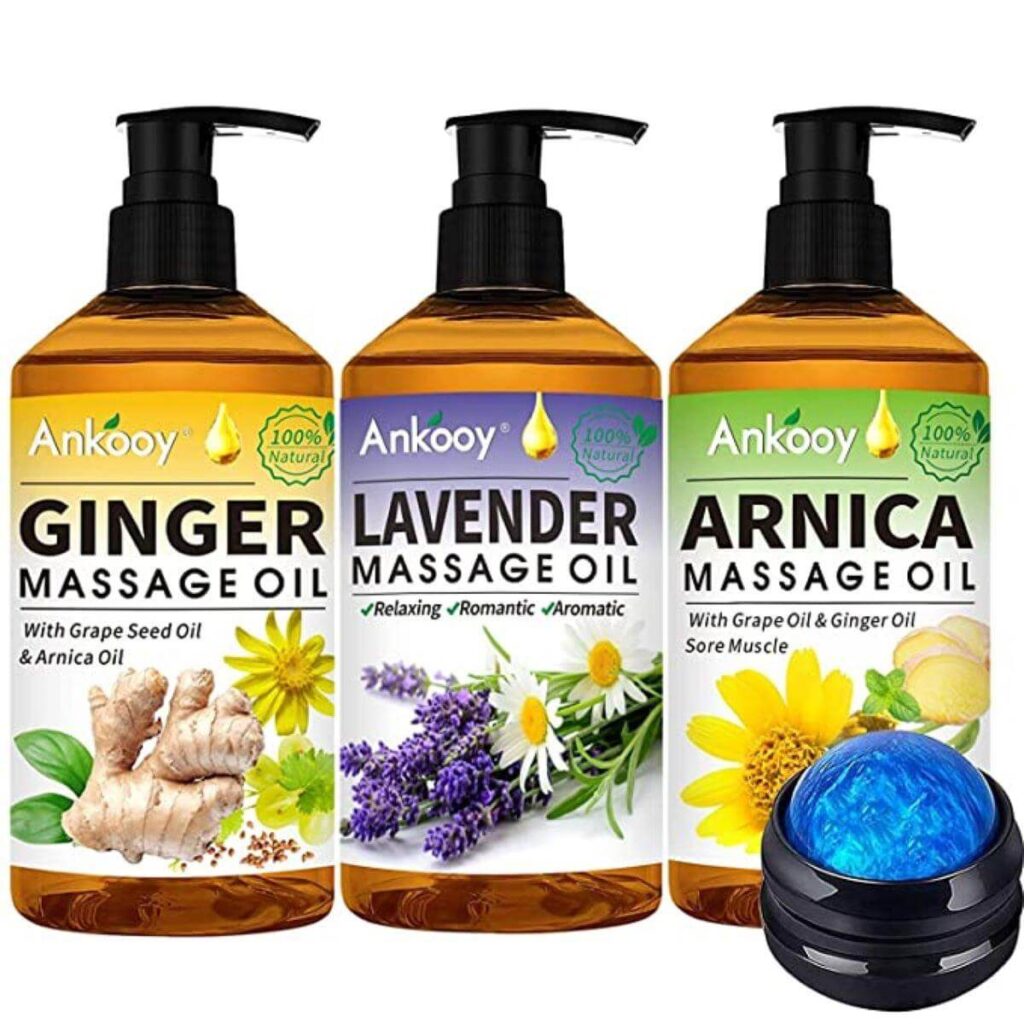 3 Pack Massage Oil for Massage Therapy with Massage Roller Ball, Ginger