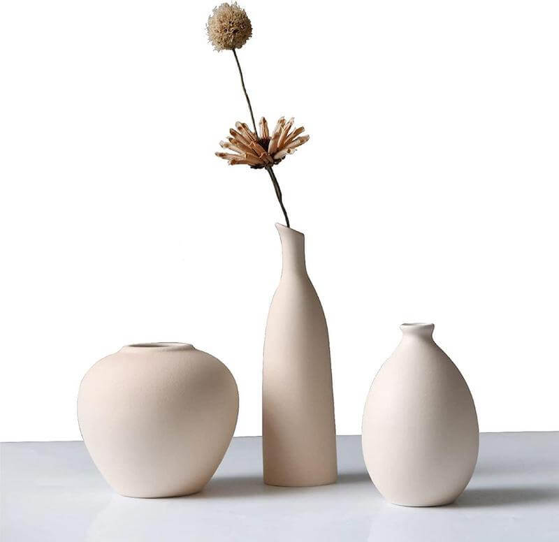 Abbittar Ceramic Vase Set of 3, Small Flower Vases for Japandi Living Room Home Decor