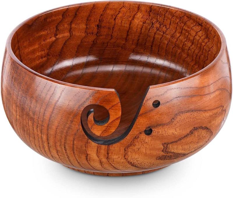 Wooden Yarn Bowl, Knitting Yarn Bowl with Holes Storage Handmade to Prevent Slipping