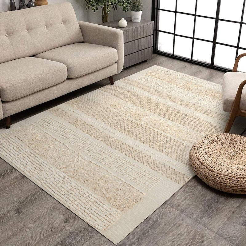 MOTINI Tufted Cotton Area Rug 8' x 10', Hand Woven Knotted
