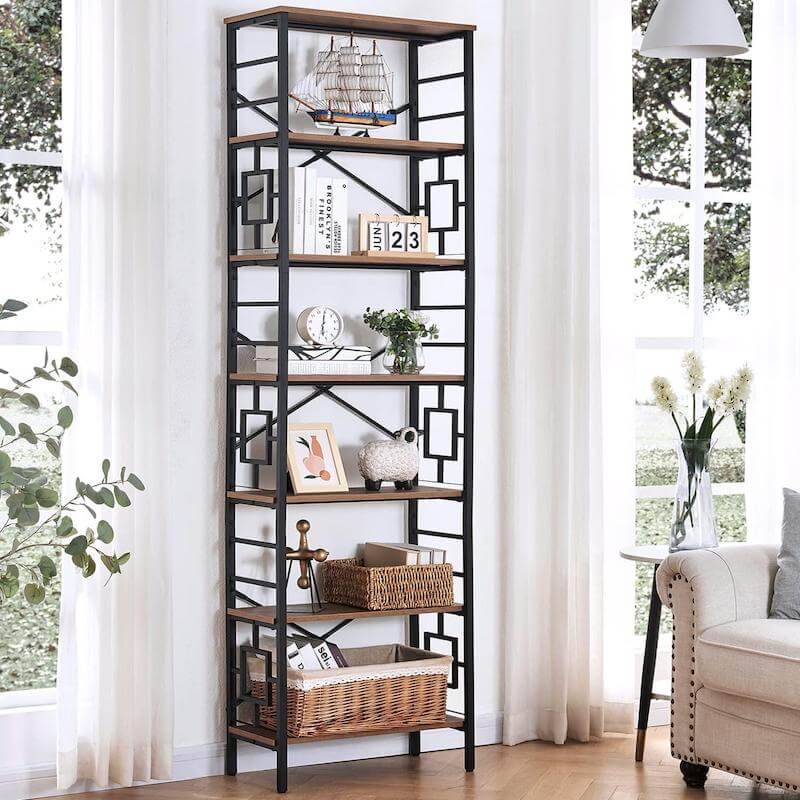 Homissue Bookcase,7-Tier Tall Bookshelf Metal Mid Century Modern Bookcase and Bookshelves