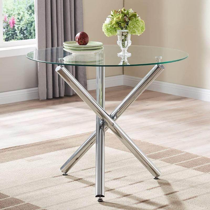 Minimalist Dining Table with Clear Tempered Glass Top