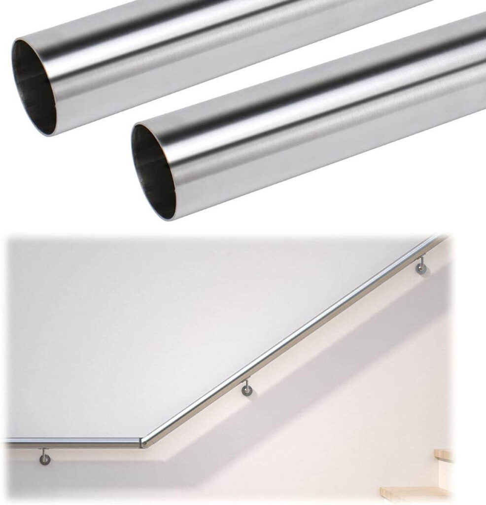 Muzata 2 Pack 6'6" Stainless Steel Round Handrail Brushed 2"OD Cable Railing