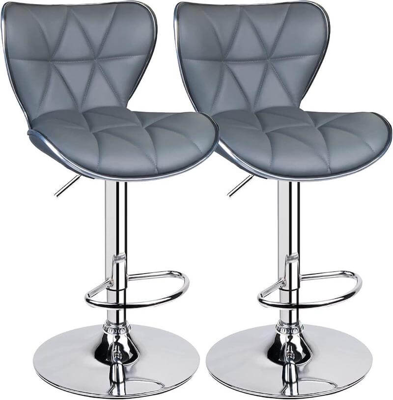 Leopard Shell Back Adjustable Swivel Bar Stools, PU Leather Padded with Back
