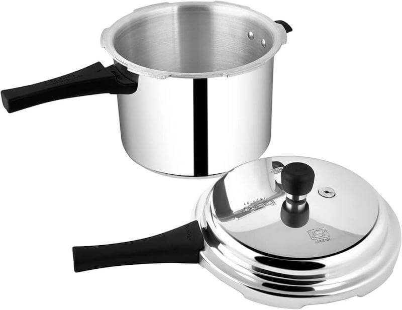 The Prestige pressure cooker has two parts that secure together.  A healthy meal can be made in 15 minutes.  There are 12 different volume sizes to choose from to fit your family’s needs.
