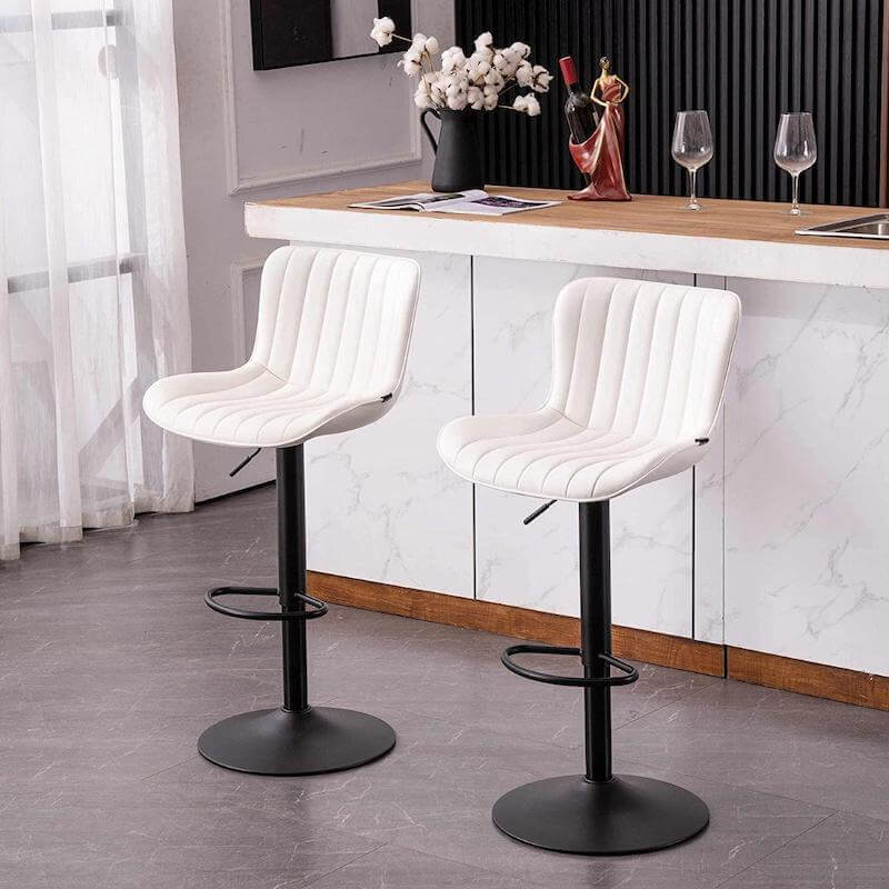 Kidol & Shellder Bar Stools Set of 2 White Adjustable Swivel Bar Chairs