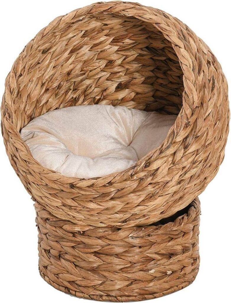 PawHut 20" Natural Braided Elevated Cat Bed Basket House Chair Sofa