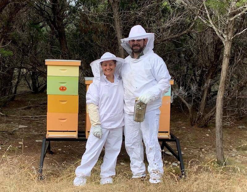 Here is the busy husband and wife team over at Bees Knees Honey Farm in Texas who are likely making your honey sticks as you read this!
