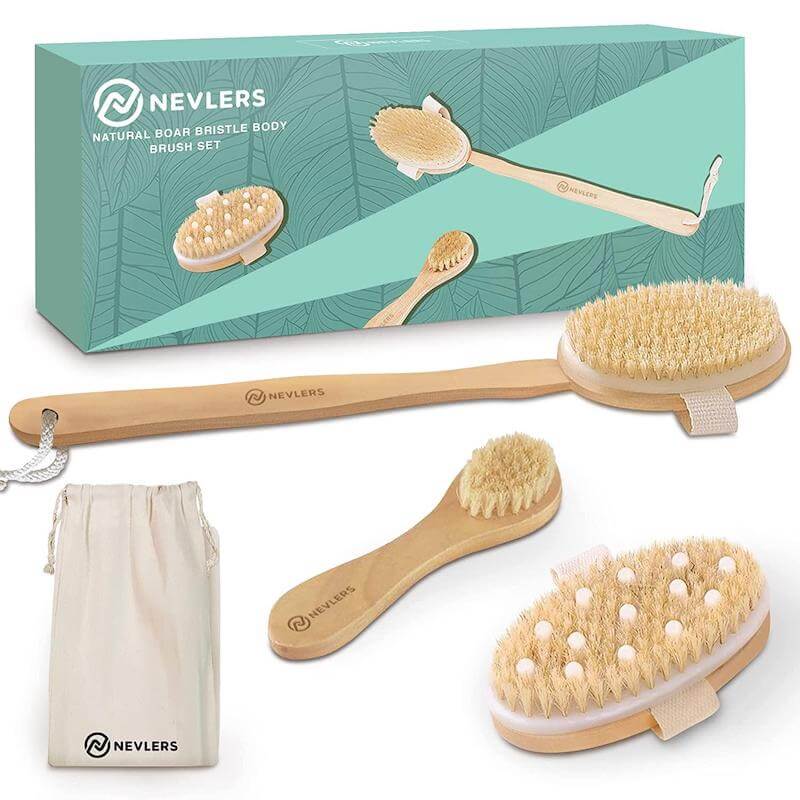 Nevlers Natural Boar Body Brush Set with Detachable Cellulite Brush
