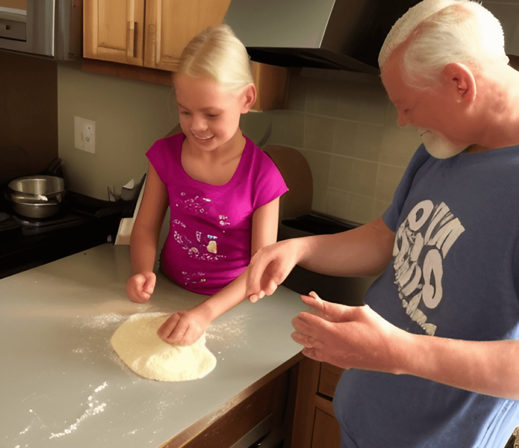 Making anything with grandpa in the kitchen, especially fried dough, was always a good time!