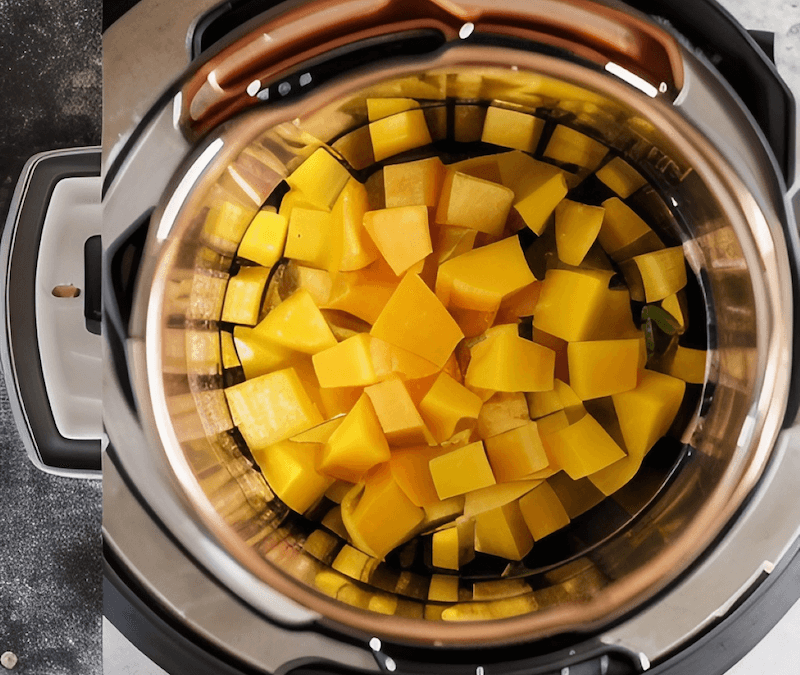 Peel and cube your golden beets into bite sized pieces and place them into your instant pot. 