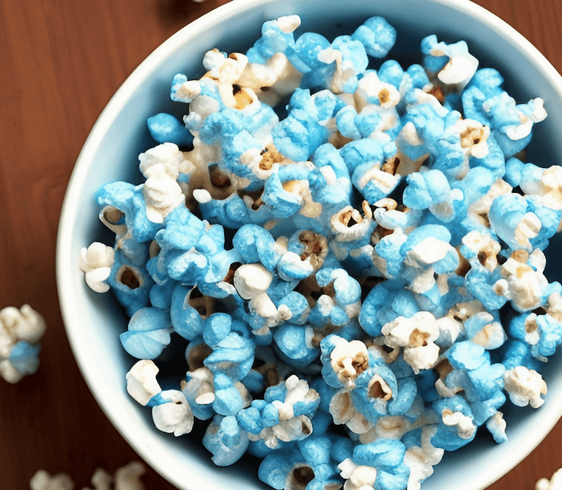 Place the blue salt in with the butter so it all melts together to get a beautiful, naturally colored popcorn!