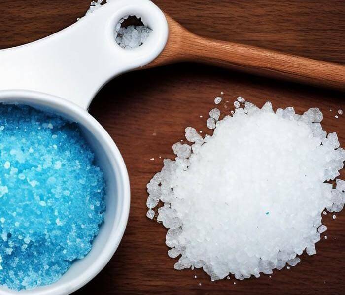 Blue salt colored with spirulina starts out as sea salt or Himalayan salt.