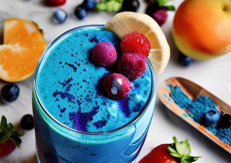 The taste of blue spirulina is not overpowering, so if you mix it with other flavors, it tends to take on the taste of what it is mixed with. 
