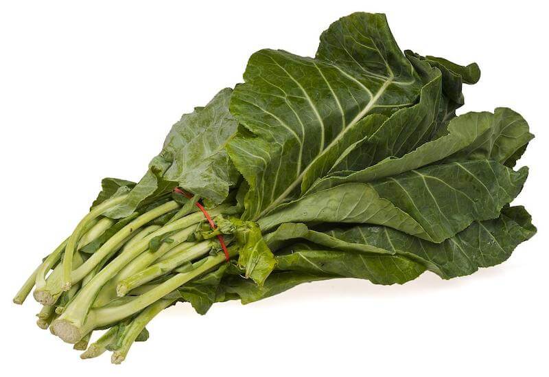 Collard greens are a member of the cruciferous vegetable family and are high in vitamins A, C, and K, as well as calcium and iron.
