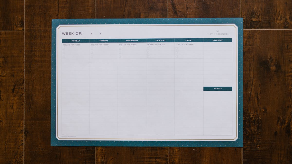 Blank weekly planner ready for a weekly review practice session