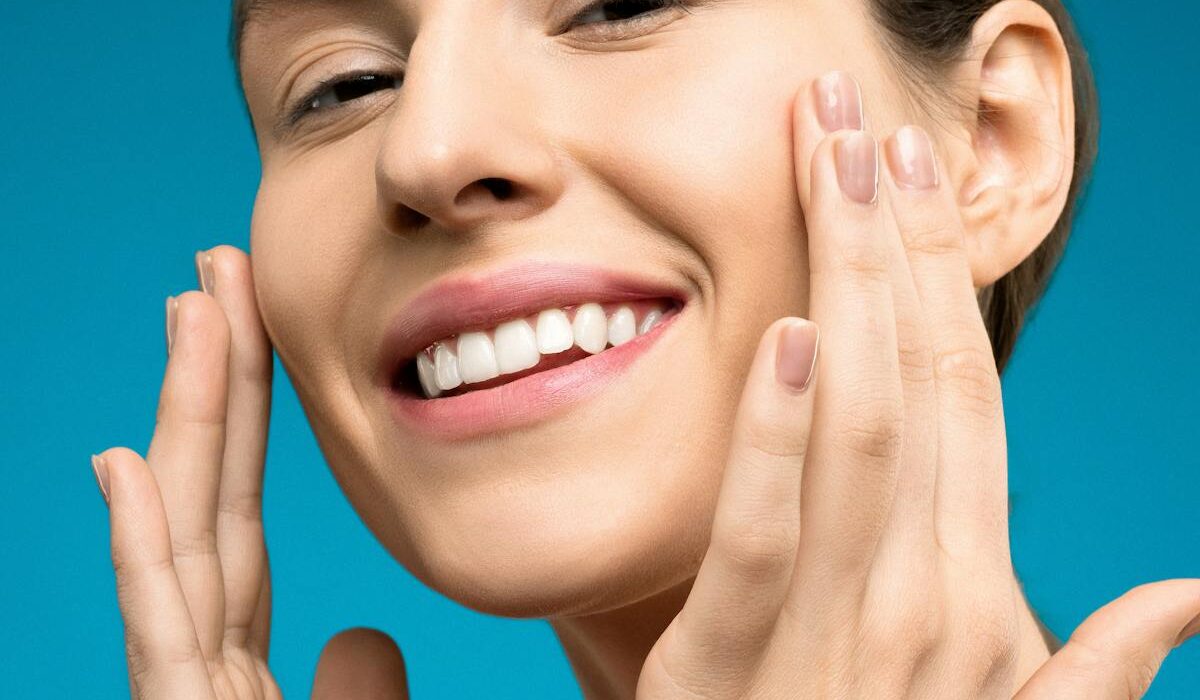 Woman with healthy glowing skin from collagen peptides