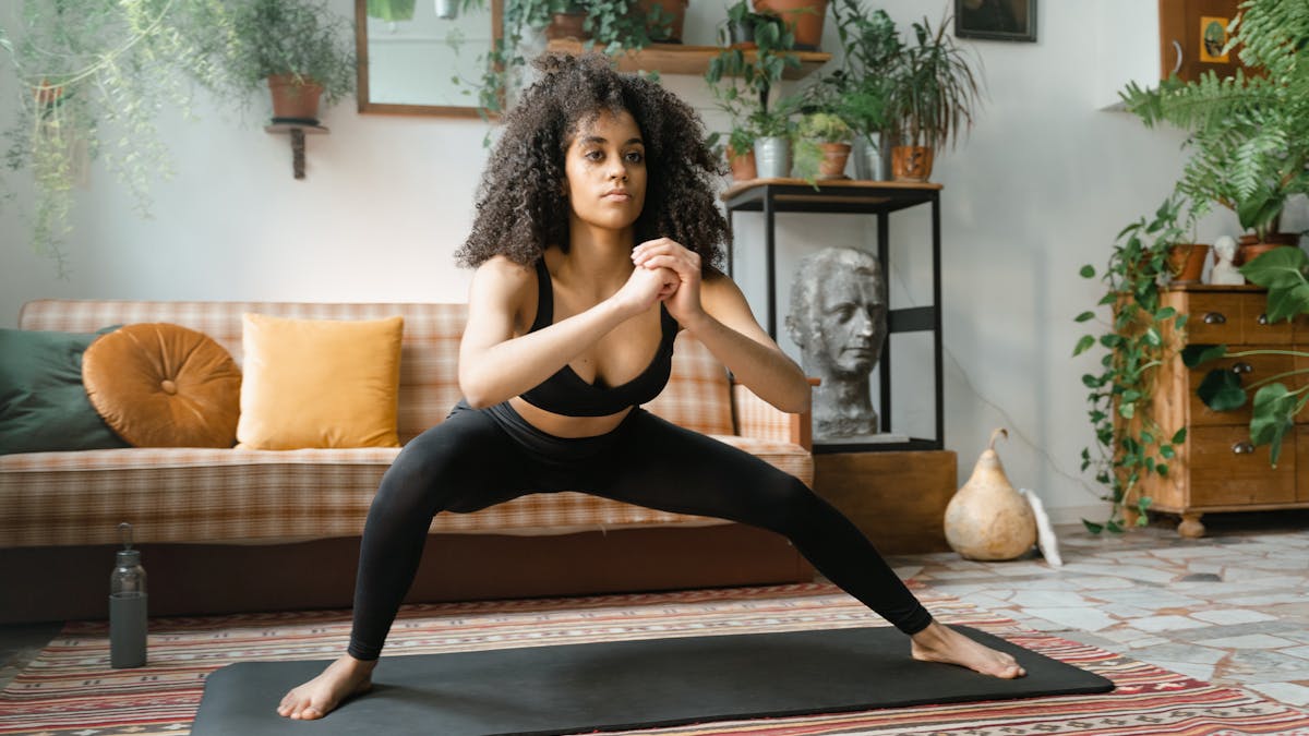 Home rebounding routine in bright living room