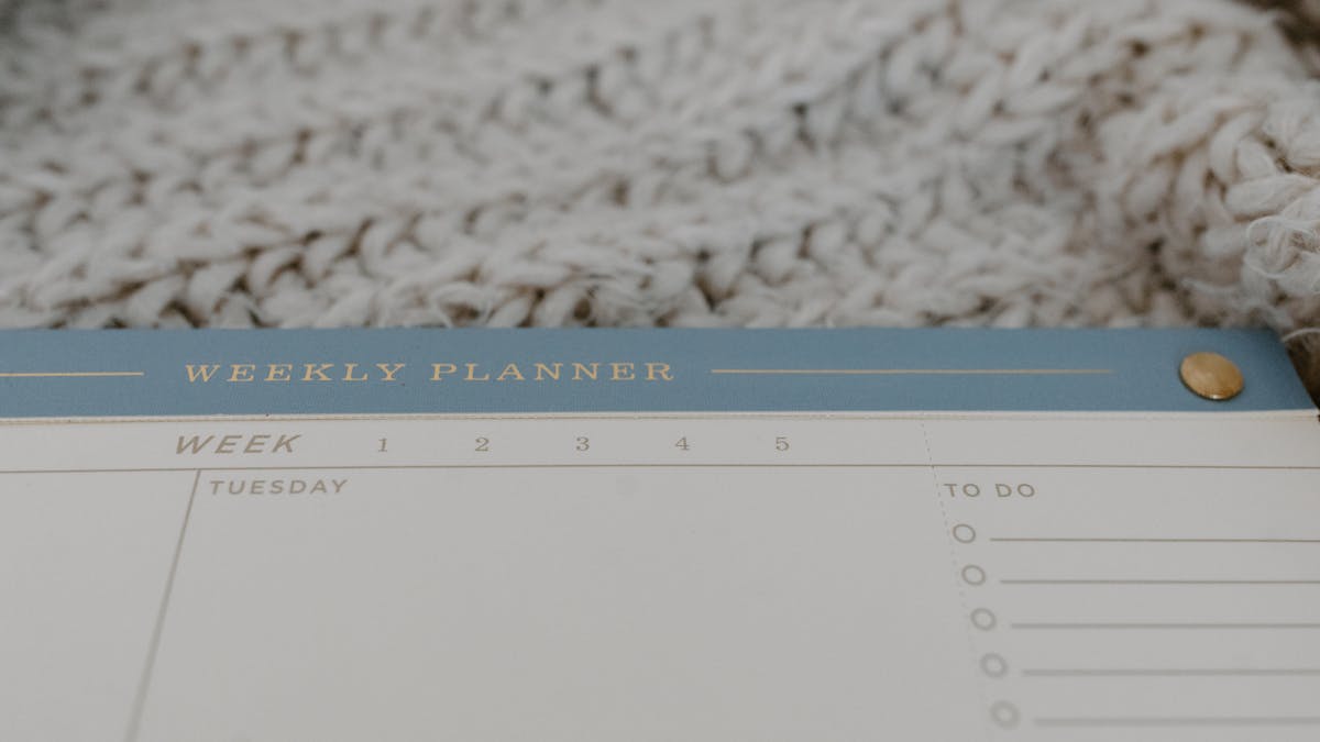 Minimalist weekly planner close up