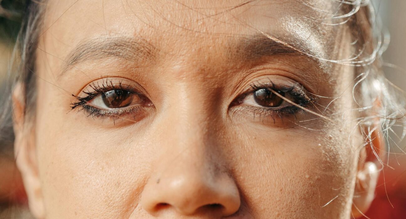 Close up of tired eyes in soft morning light