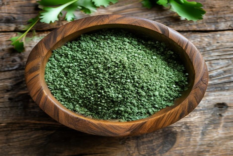 Chlorella vs spirulina for heavy metals shown as two bowls of green algae powder