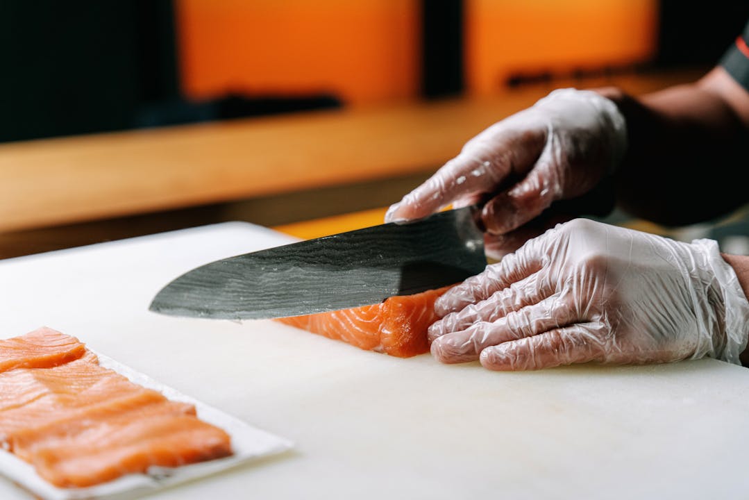 Wild salmon fillet in kitchen