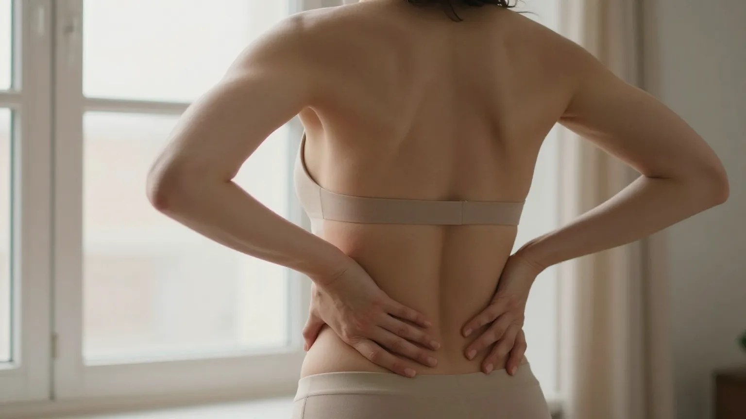 Woman resting a hand on her lower back