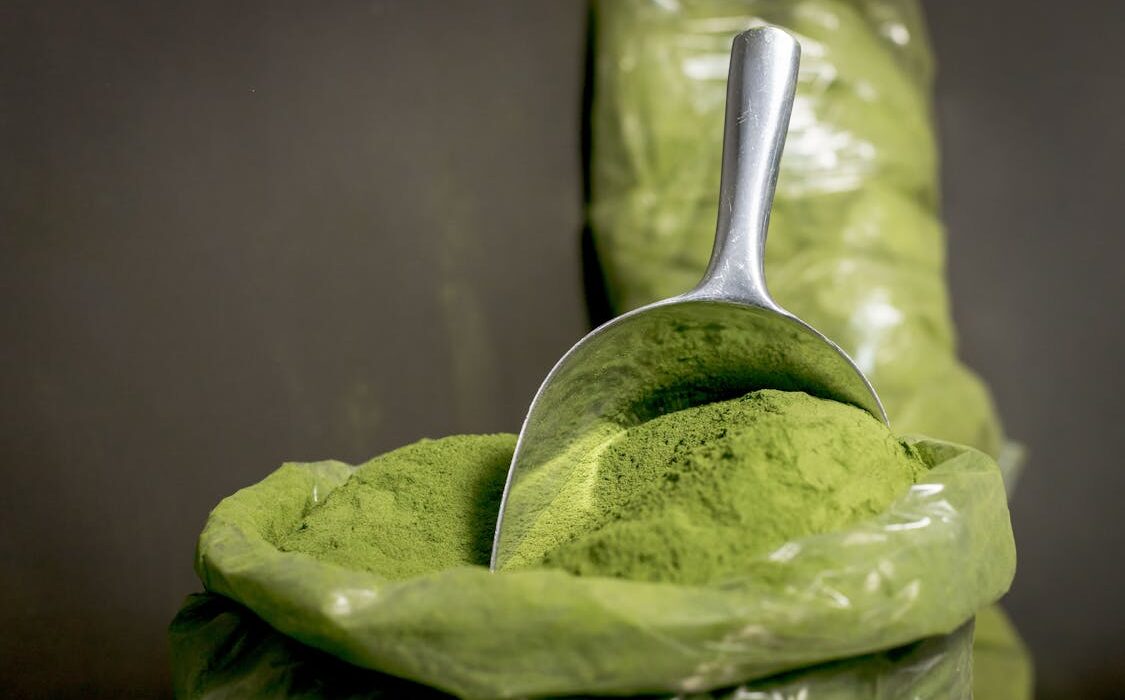 moringa powder for energy on a spoon