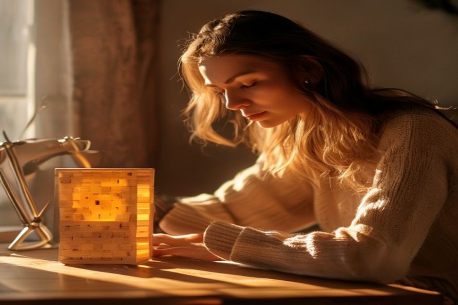 Pomodoro technique for ADHD adults shown by a woman focused at her desk with a cube timer