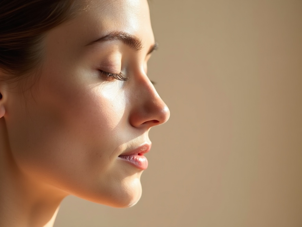 Calm woman with fresh dewy skin after a facial gua sha massage with oil — the post-massage glow