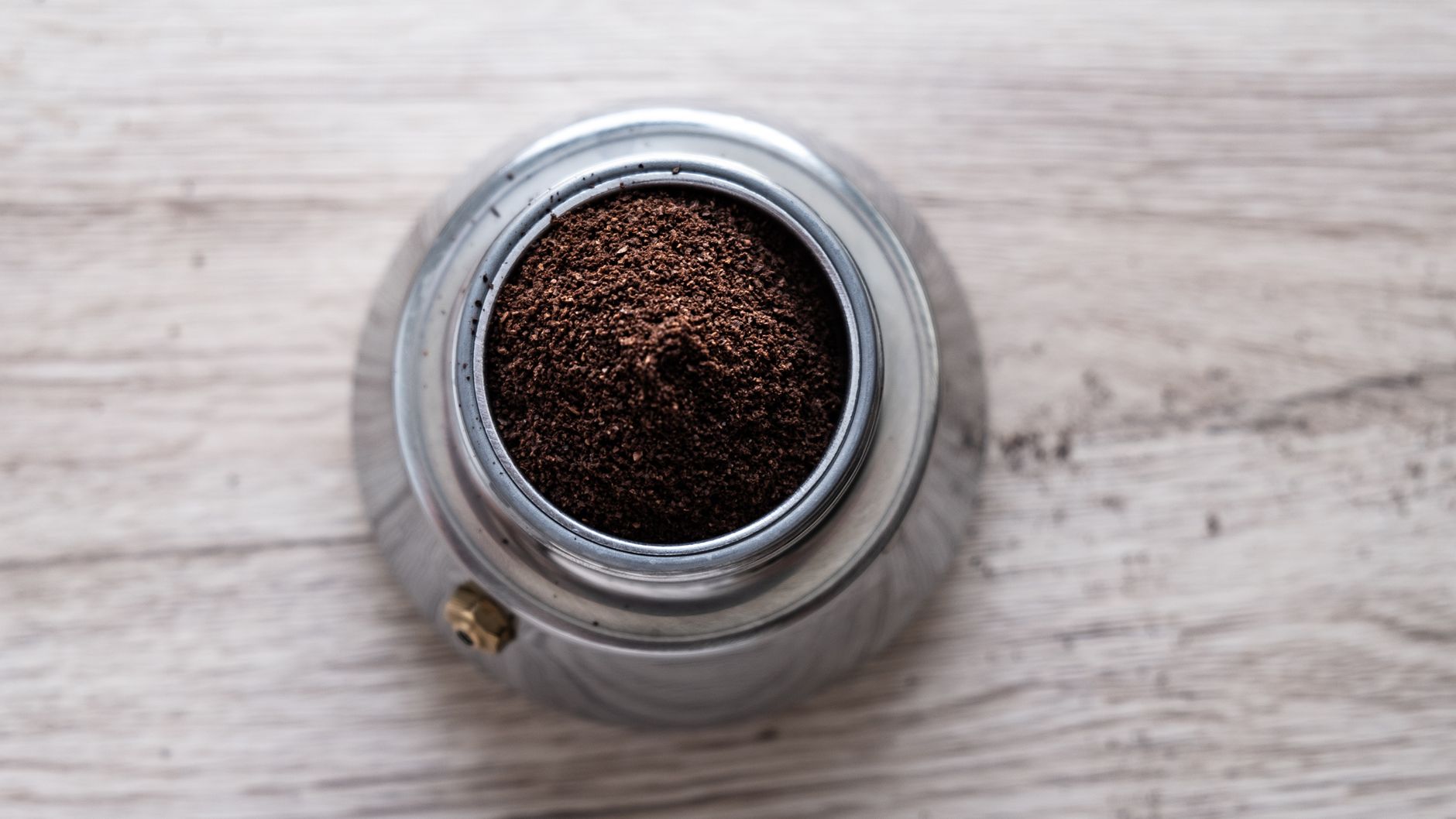 Fresh-ground coffee in a stainless steel container ready for brewing